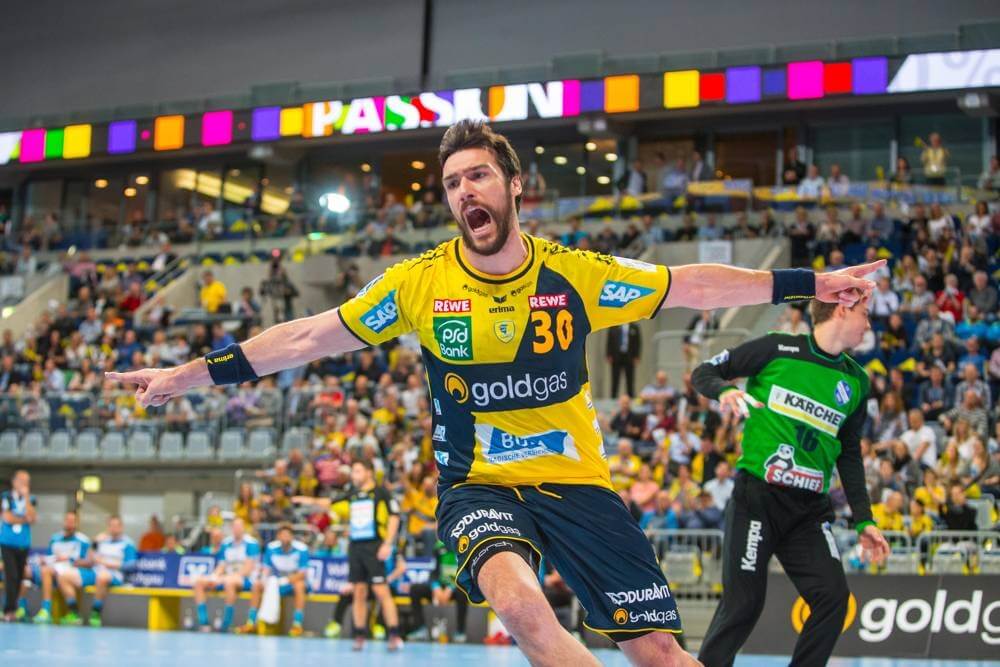Gedeon GUARDIOLA / RNL beim Torjubel - Rhein-Neckar Loewen vs.TVB 1889 Stuttgart. Bild: AS Sportfotos
