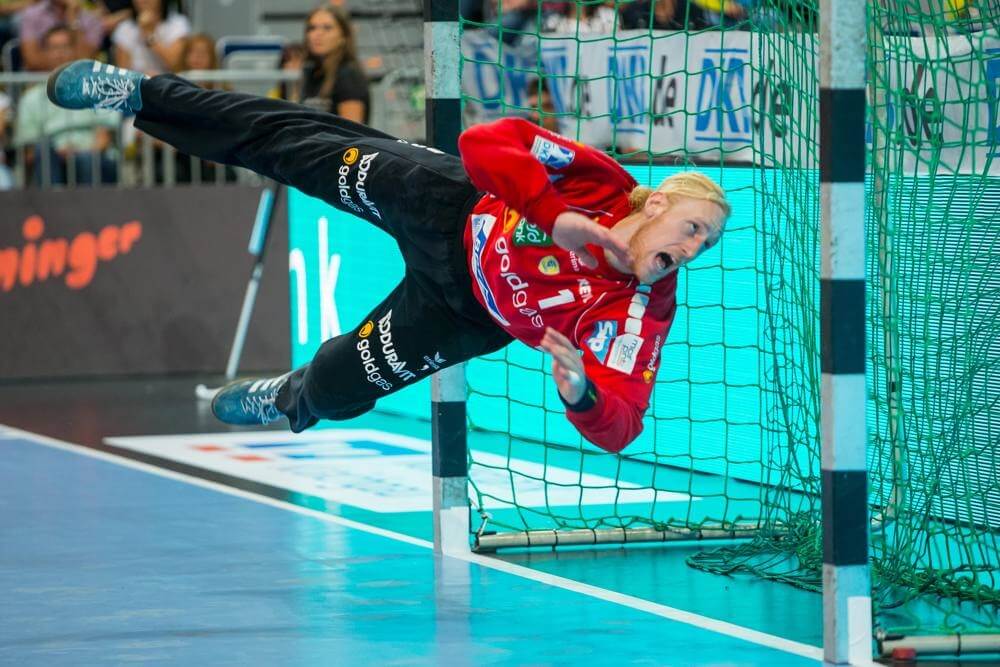 Mikael APPELGREN / RNL  - mit einer Glanzparade. Rhein-Neckar Loewen vs. THSV Eisenach. Foto: AS Sportfotos